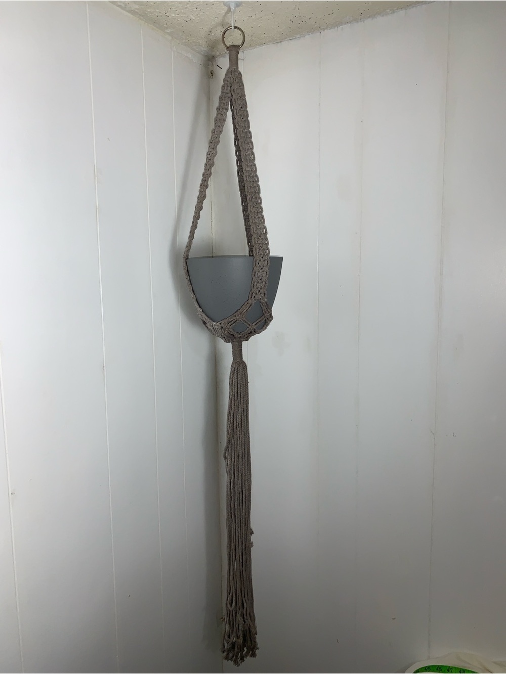 Brown/Gray Macrame Plant Hanger with Grey Pot. NEW.